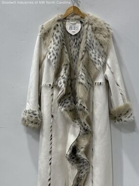 Fabulous Furs Cream Trench Coat with Spotted Faux-Fur Trim